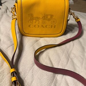 Coach Horse and Carriage Yellow and Burgundy Crossbody Bag